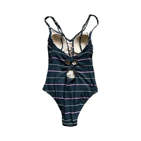 Kona Sol One Piece Bathing Suit Size Small Gray Pink striped - Picture 2 of 2